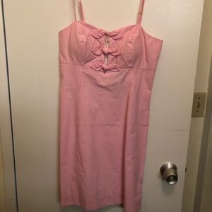 Pink and White Bow Pinstripe Summer Cocktail Dress